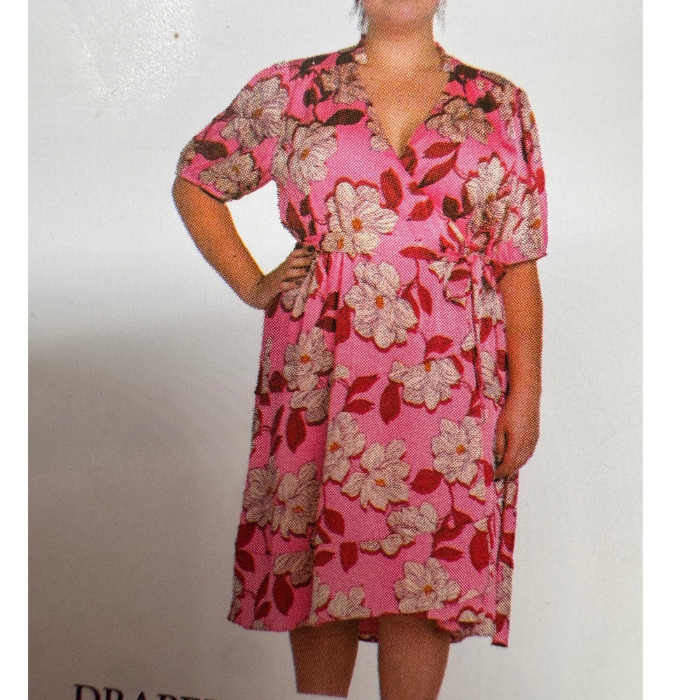 Draper James Faux Wrap Dress Womens XL Pink NWT Floral Short Sleeve Ruffle